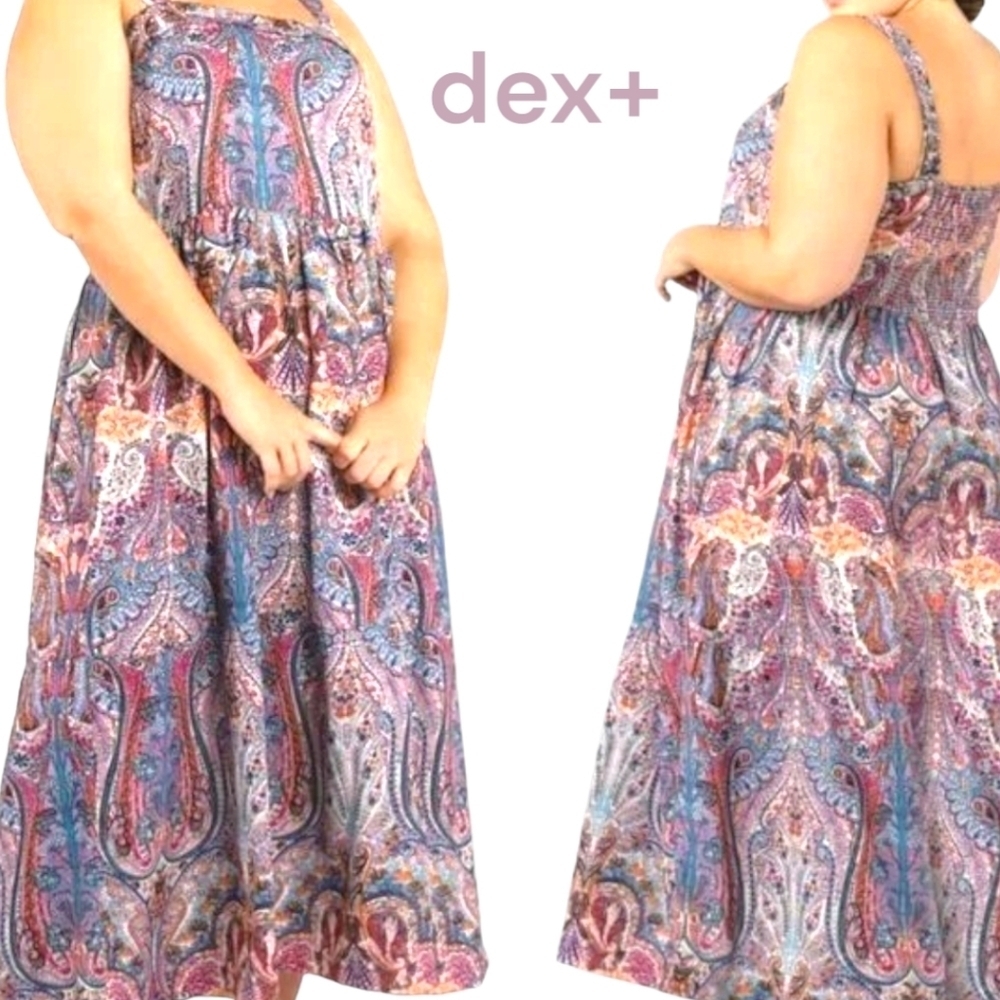 Dex Plus Thalia Maxi Dress Crown Patterned Print Sleeveless Tiered Skirt 1X NWT
